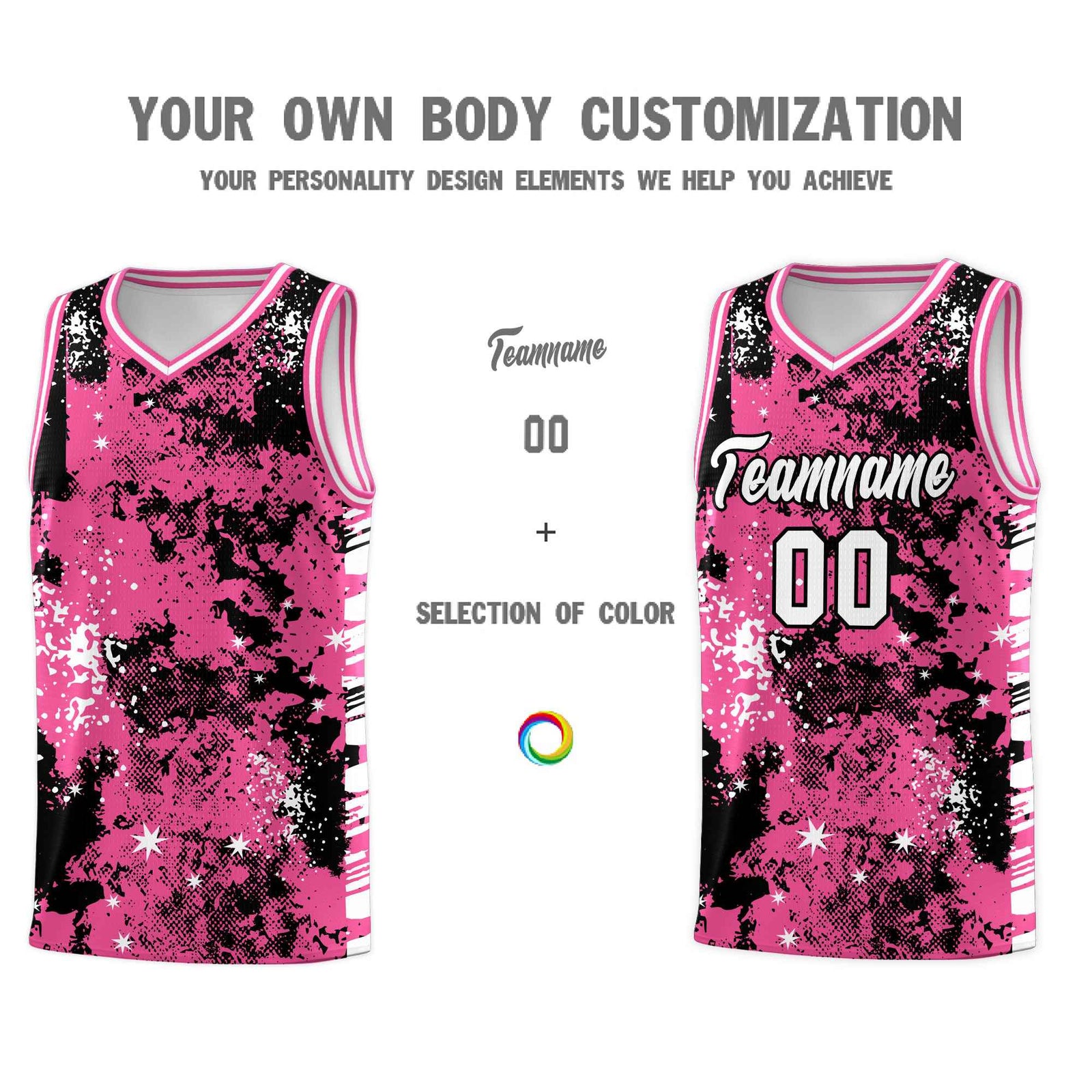 Custom Pink Black Vice Burst Galactic Graffiti Drapable Basketball Jersey