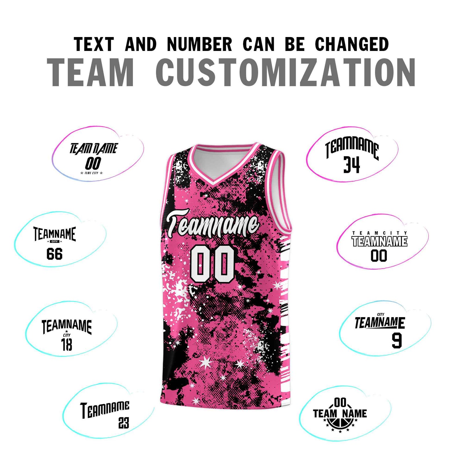 Custom Pink Black Vice Burst Galactic Graffiti Drapable Basketball Jersey