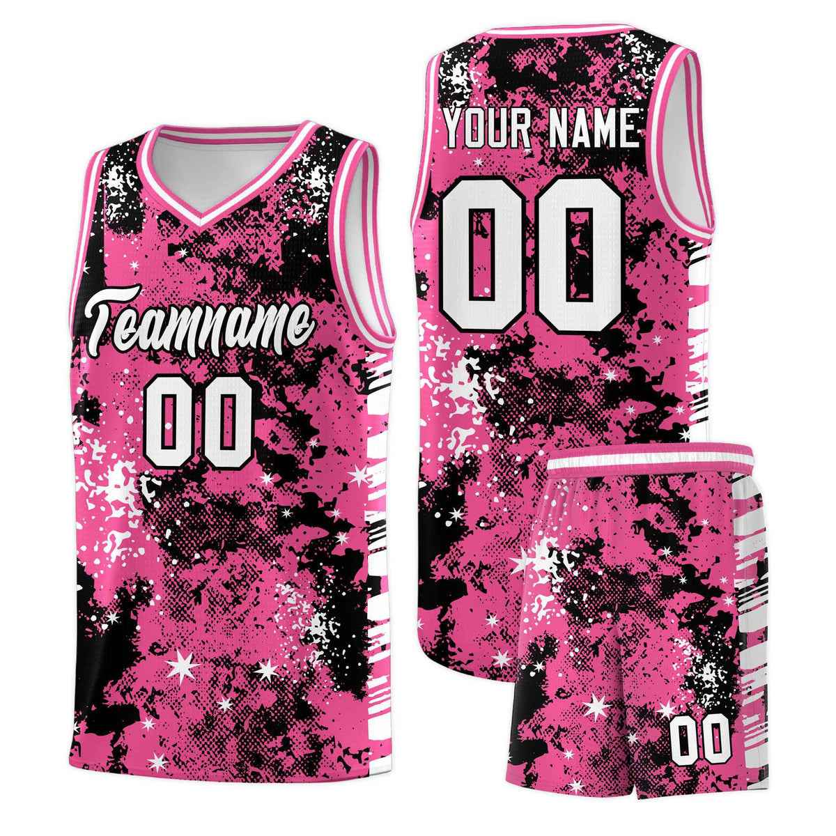 Custom Pink Black Vice Burst Galactic Graffiti Drapable Basketball Jersey