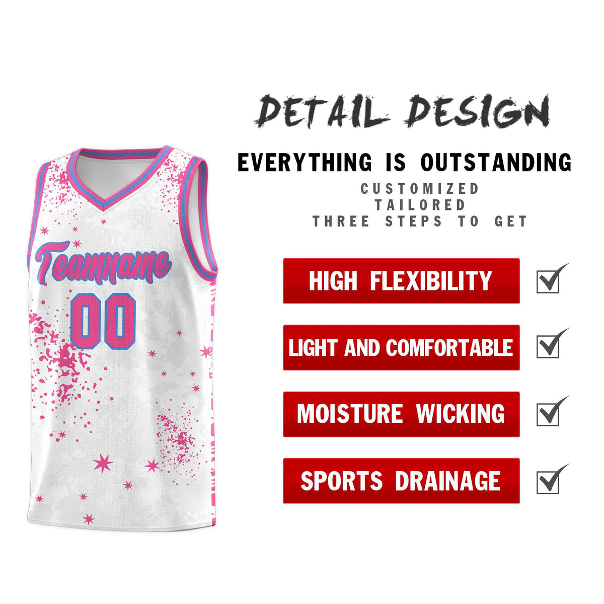Custom Pink Powder Blue Vice Burst Galactic Graffiti Sublimation Printing Basketball Jersey