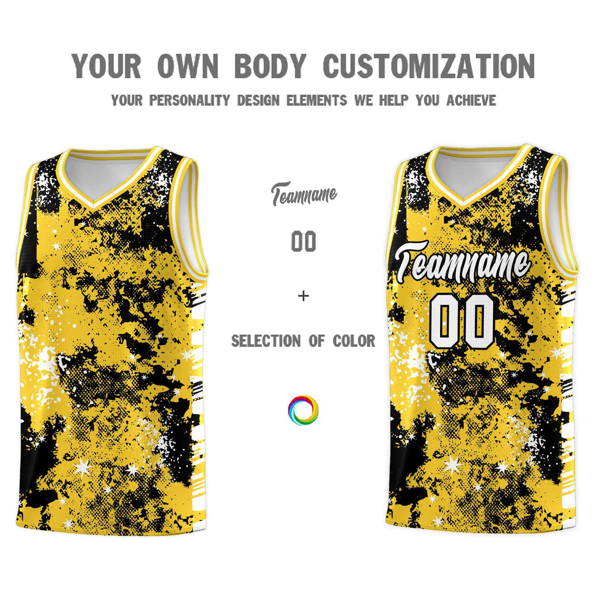Custom Gold Black Vice Burst Galactic Graffiti Stretch Fabric Basketball Jersey
