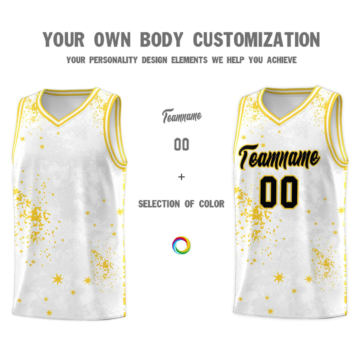 Custom White Gold Vice Burst Galactic Graffiti Moisture-Wicking Basketball Jersey
