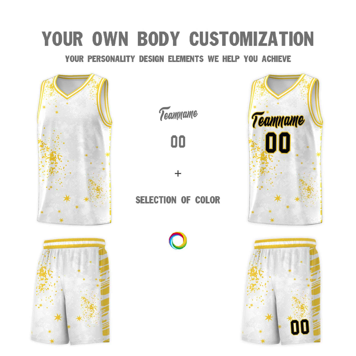 Custom White Gold Vice Burst Galactic Graffiti Moisture-Wicking Basketball Jersey