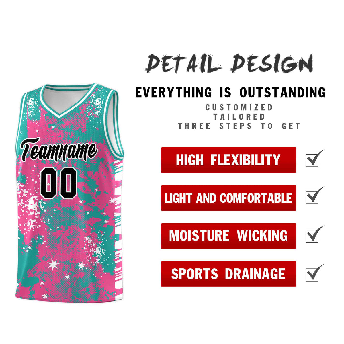 Custom Aqua Pink Vice Burst Galactic Graffiti Wrinkle-Resistant Basketball Jersey