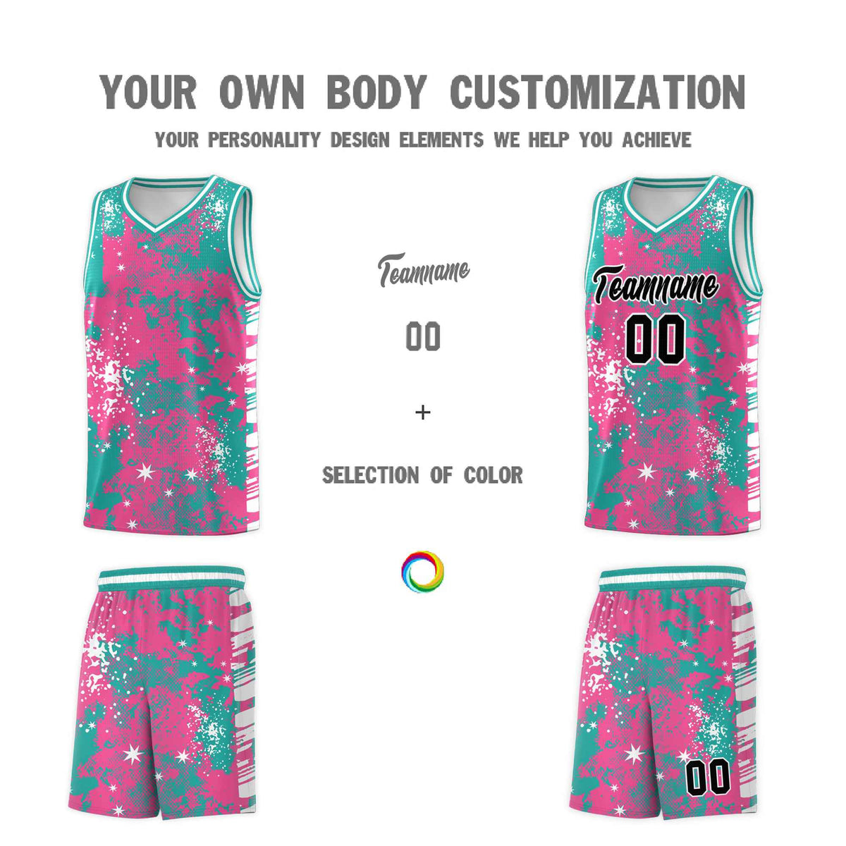 Custom Aqua Pink Vice Burst Galactic Graffiti Wrinkle-Resistant Basketball Jersey