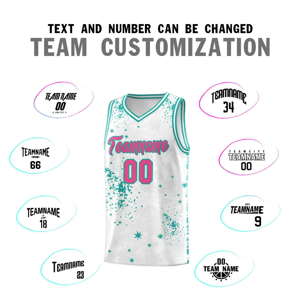 Custom White Aqua Vice Burst Galactic Graffiti Breathable Basketball Jersey