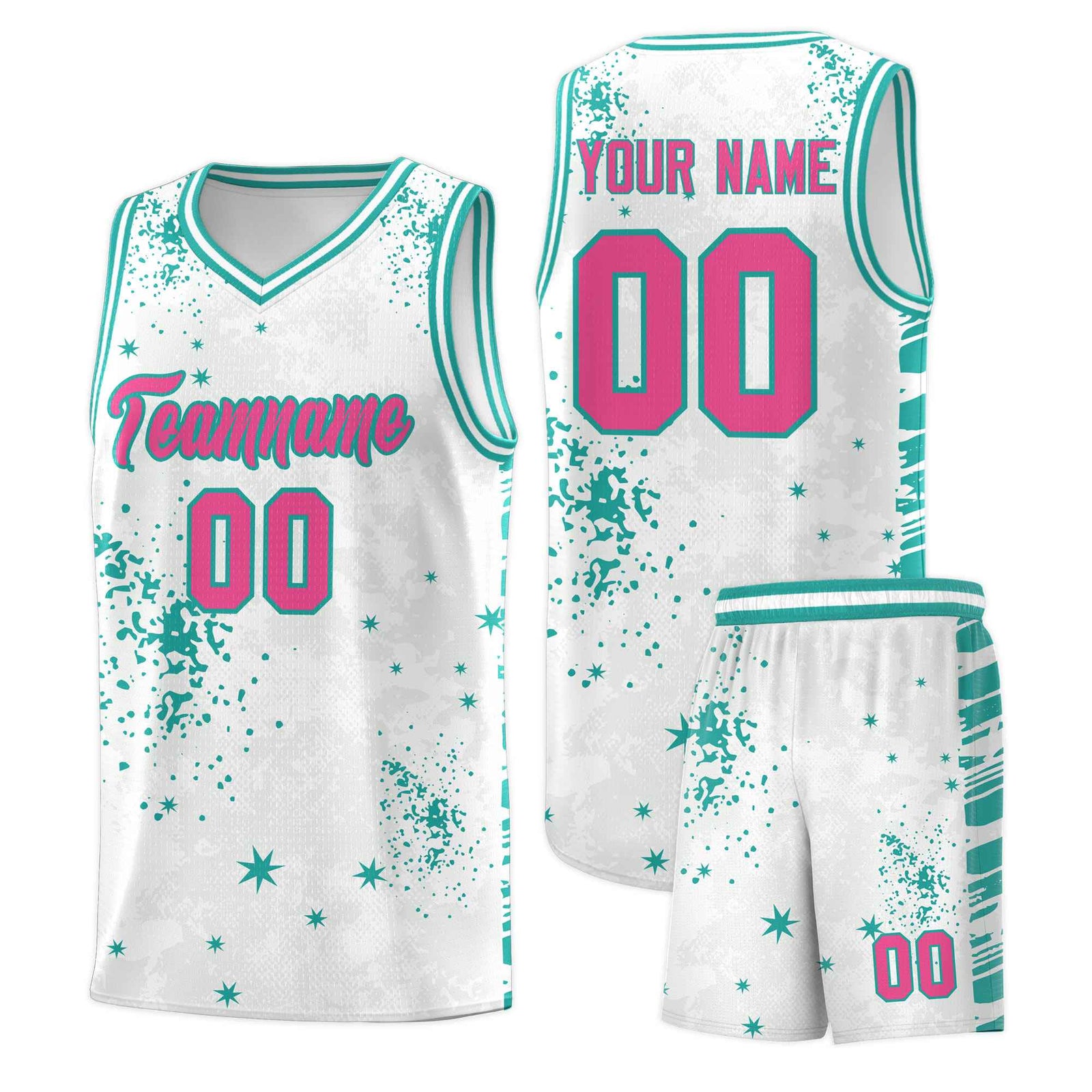 Custom White Aqua Vice Burst Galactic Graffiti Breathable Basketball Jersey