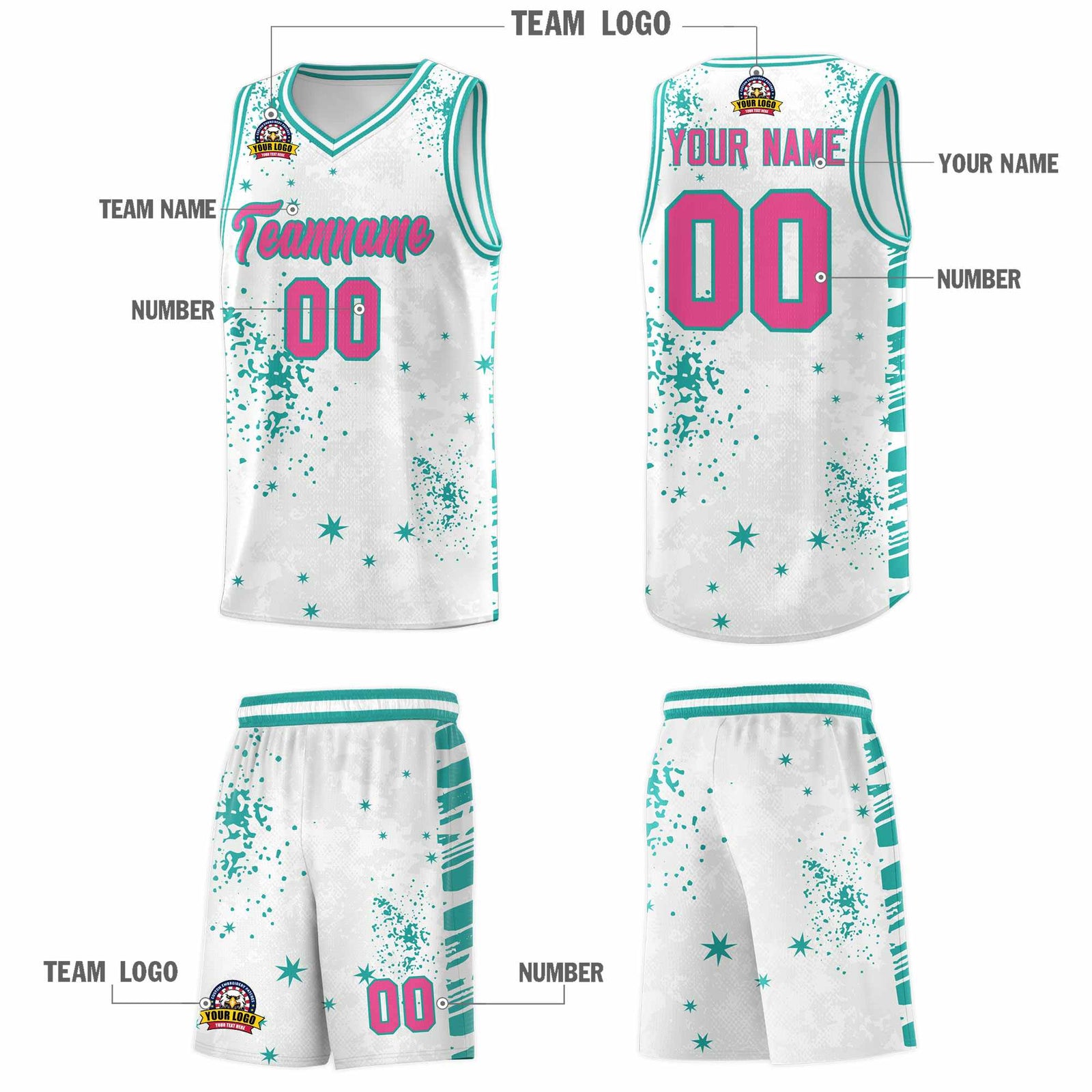 Custom White Aqua Vice Burst Galactic Graffiti Breathable Basketball Jersey