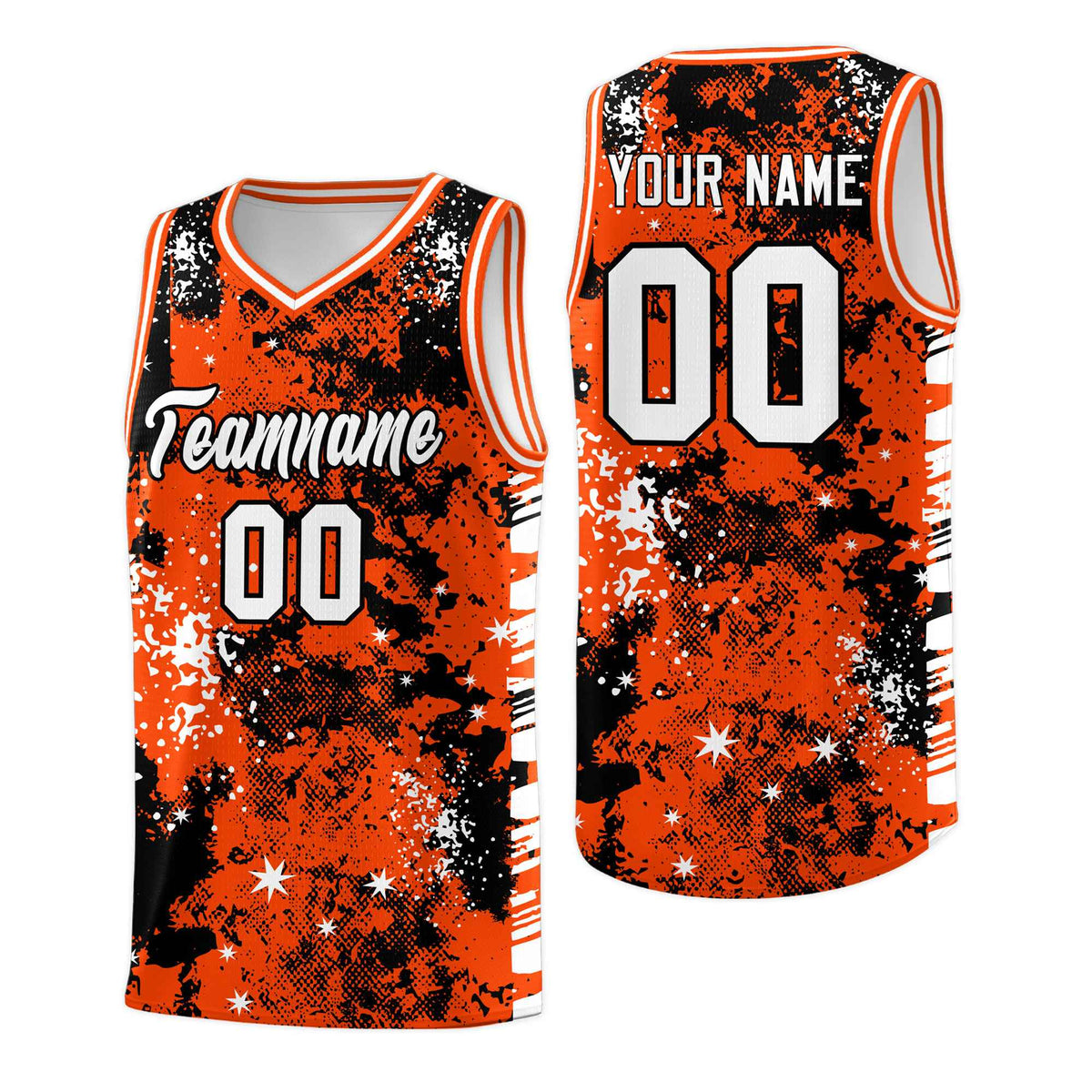 Custom Orange Black Vice Burst Galactic Graffiti Lightweight Basketball Jersey