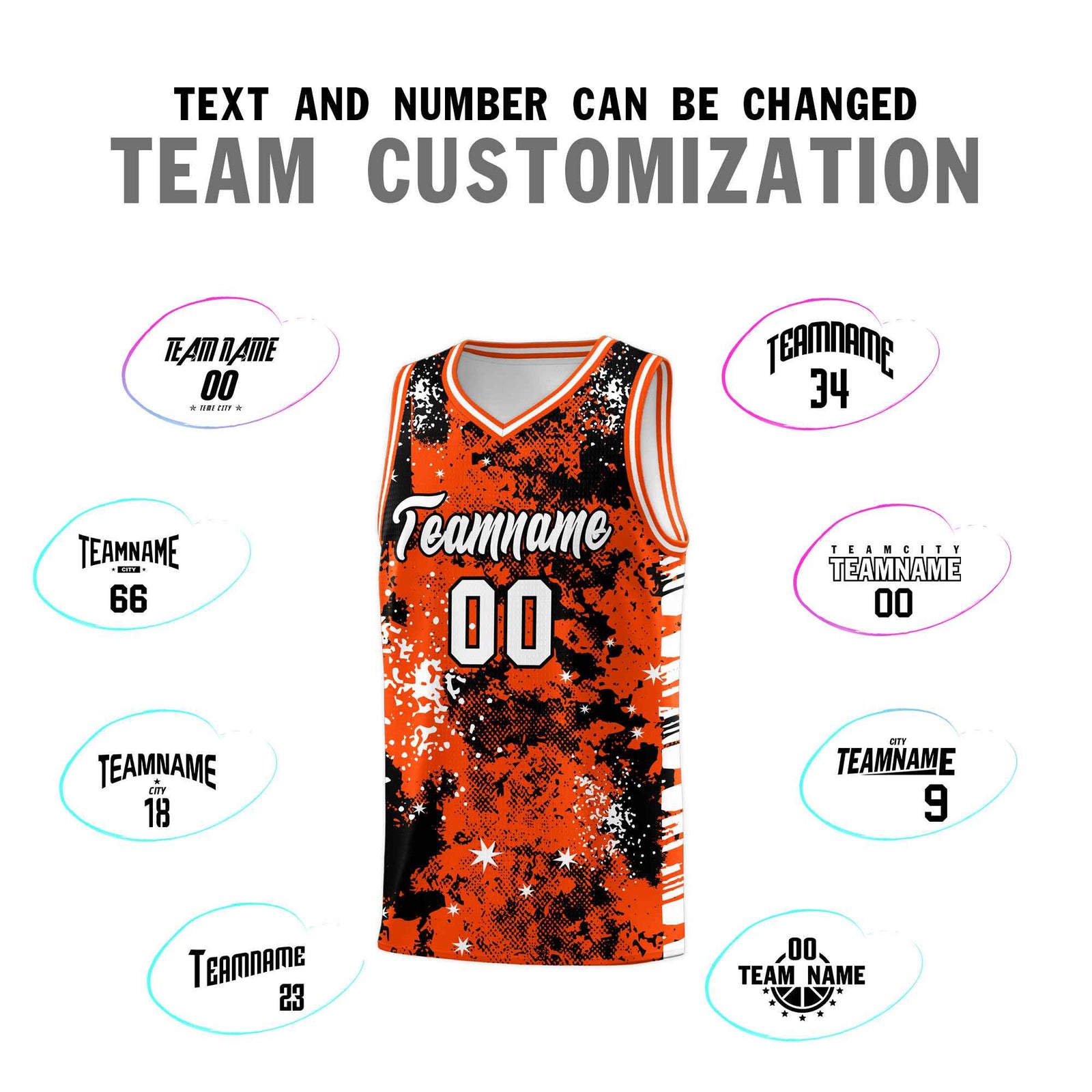Custom Orange Black Vice Burst Galactic Graffiti Lightweight Basketball Jersey