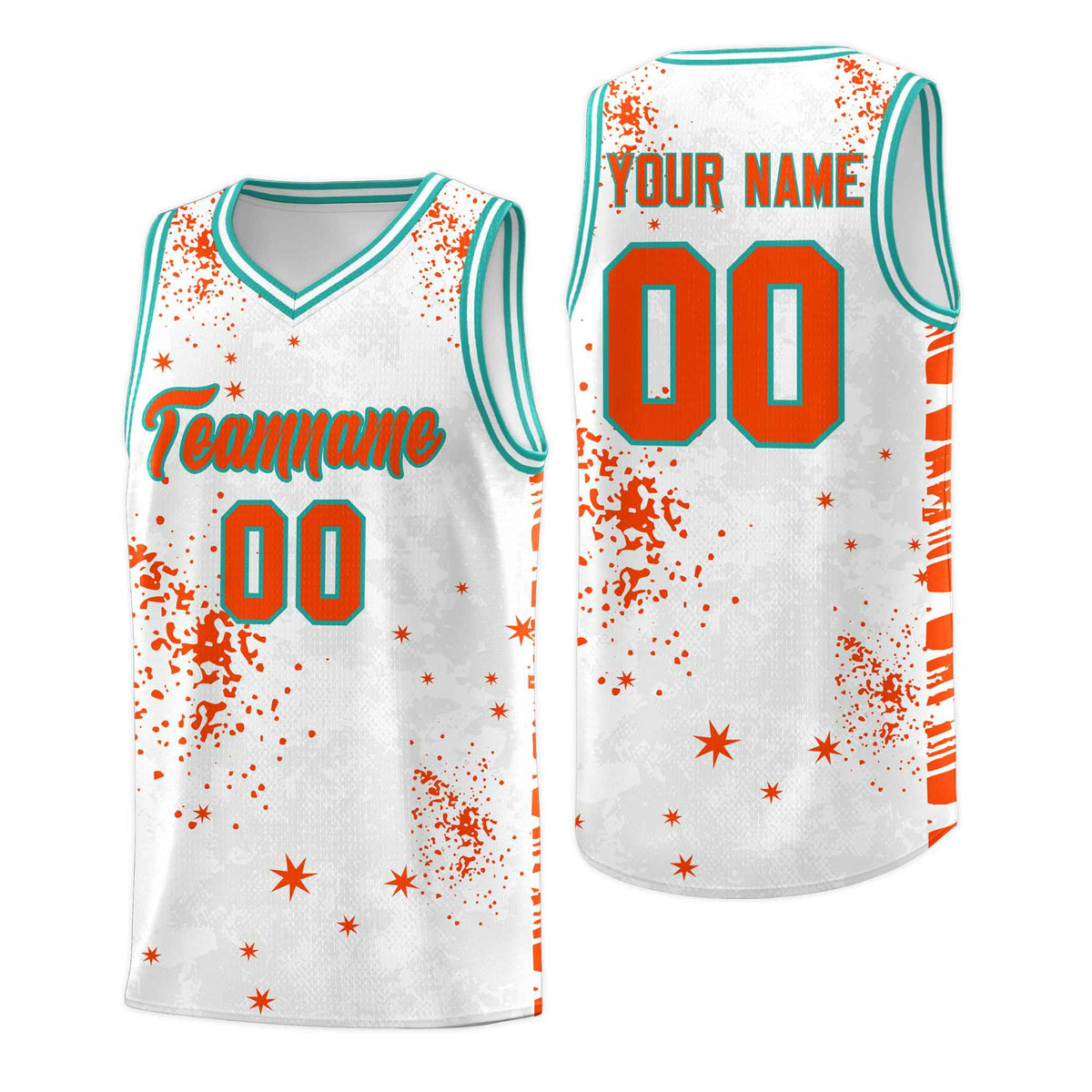 Custom Orange Aqua Vice Burst Galactic Graffiti Quick-Drying Basketball Jersey