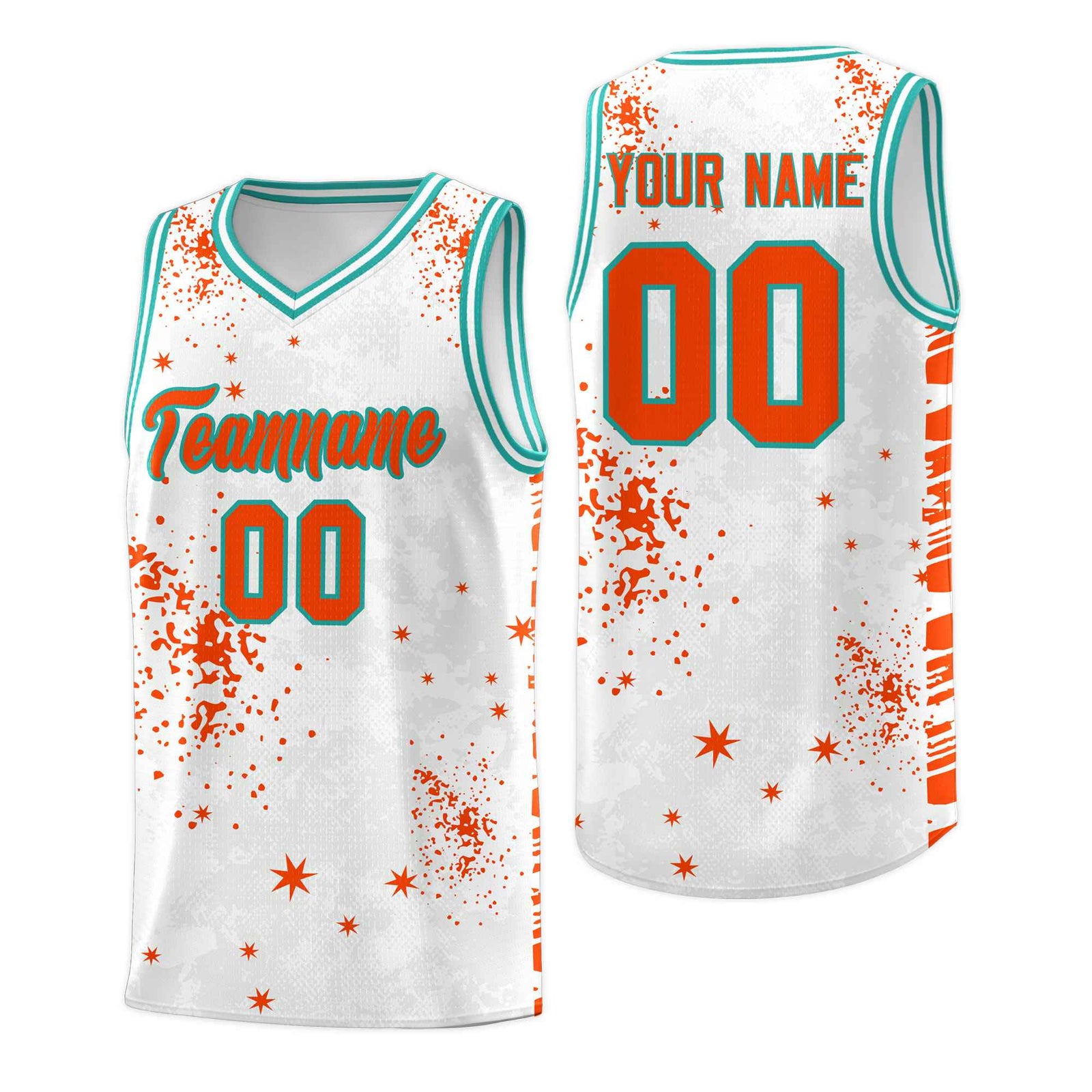 Custom Orange Aqua Vice Burst Galactic Graffiti Quick-Drying Basketball Jersey