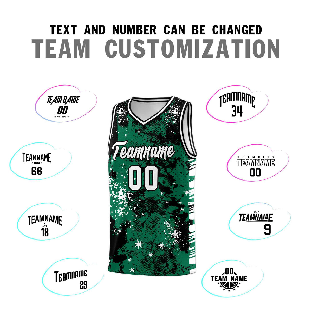 Custom Kelly Green Black Vice Burst Galactic Graffiti Wrinkle-Resistant Basketball Jersey