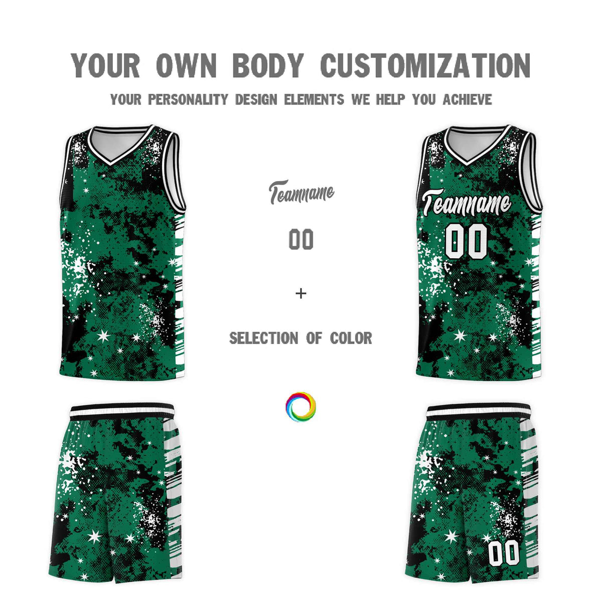 Custom Kelly Green Black Vice Burst Galactic Graffiti Wrinkle-Resistant Basketball Jersey