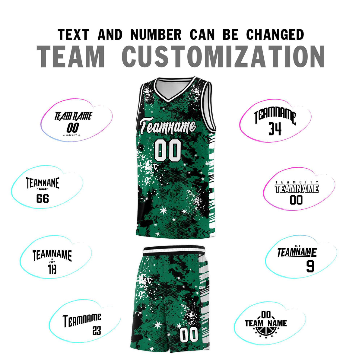 Custom Kelly Green Black Vice Burst Galactic Graffiti Wrinkle-Resistant Basketball Jersey