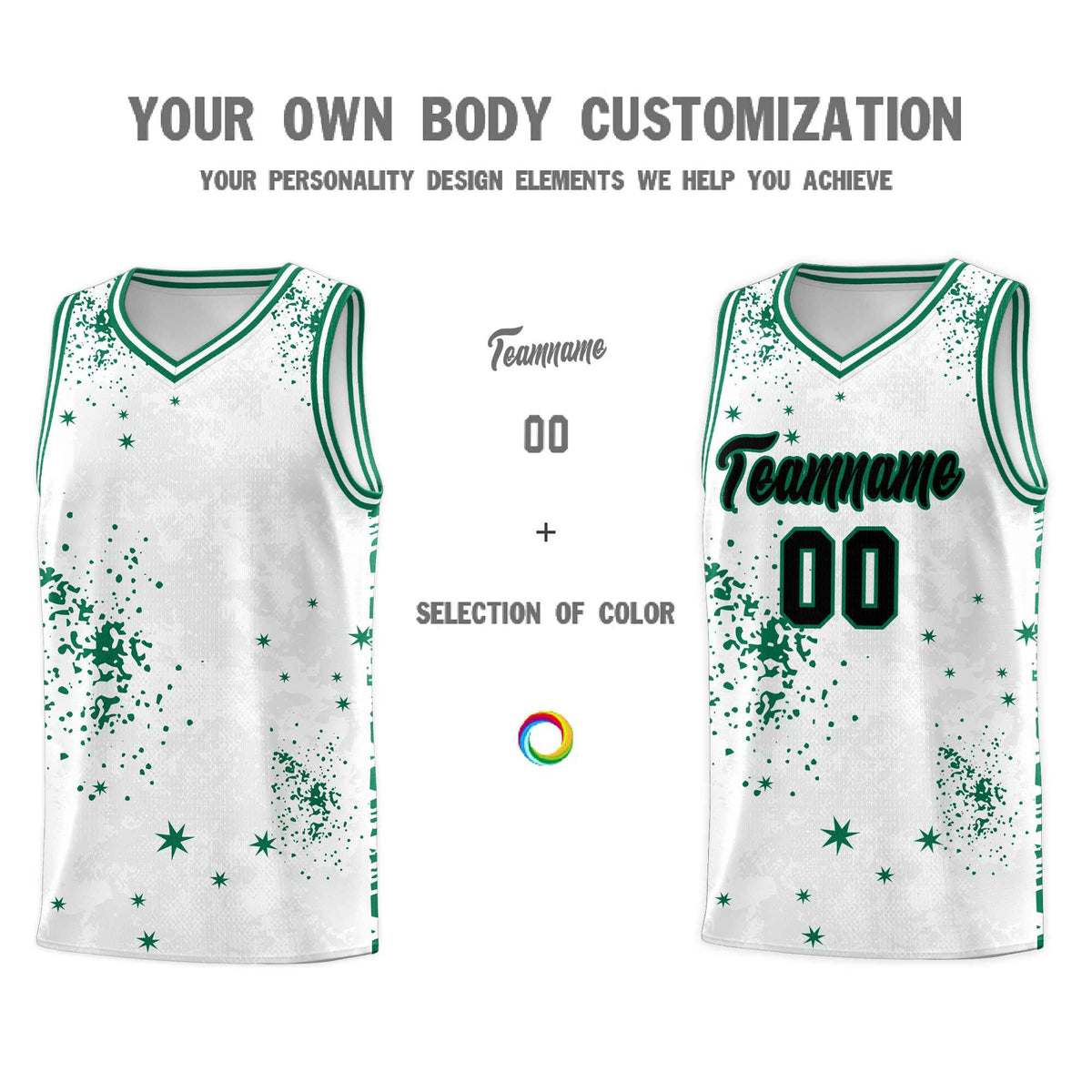 Custom White Kelly Green Vice Burst Galactic Graffiti Breathable Basketball Jersey