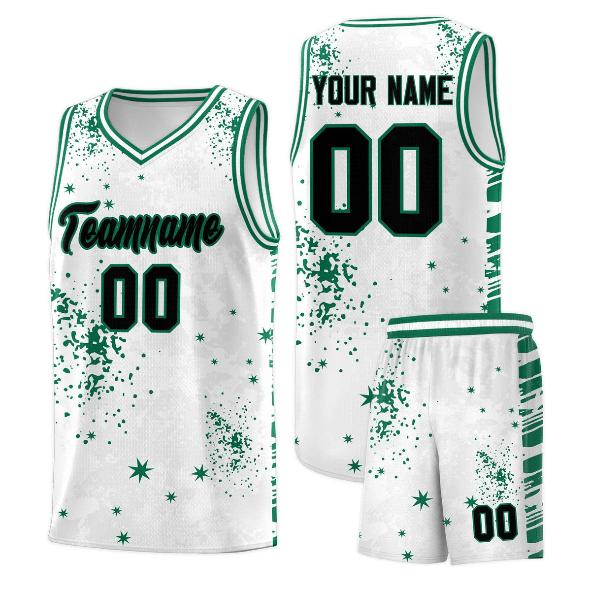 Custom White Kelly Green Vice Burst Galactic Graffiti Breathable Basketball Jersey