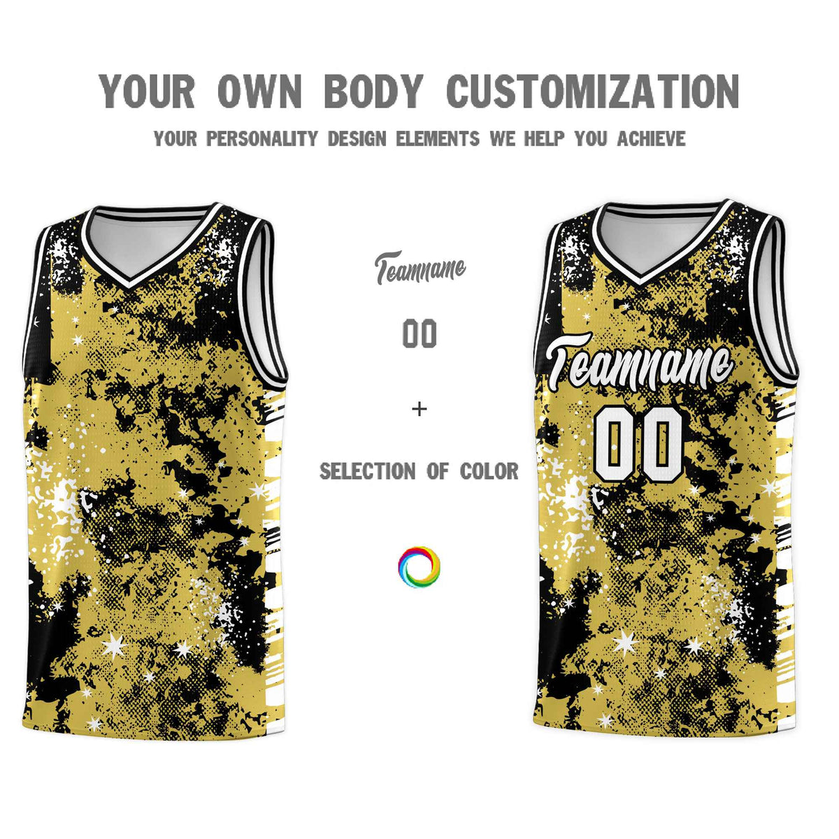 Custom Old Gold Black Vice Burst Galactic Graffiti Lightweight Basketball Jersey