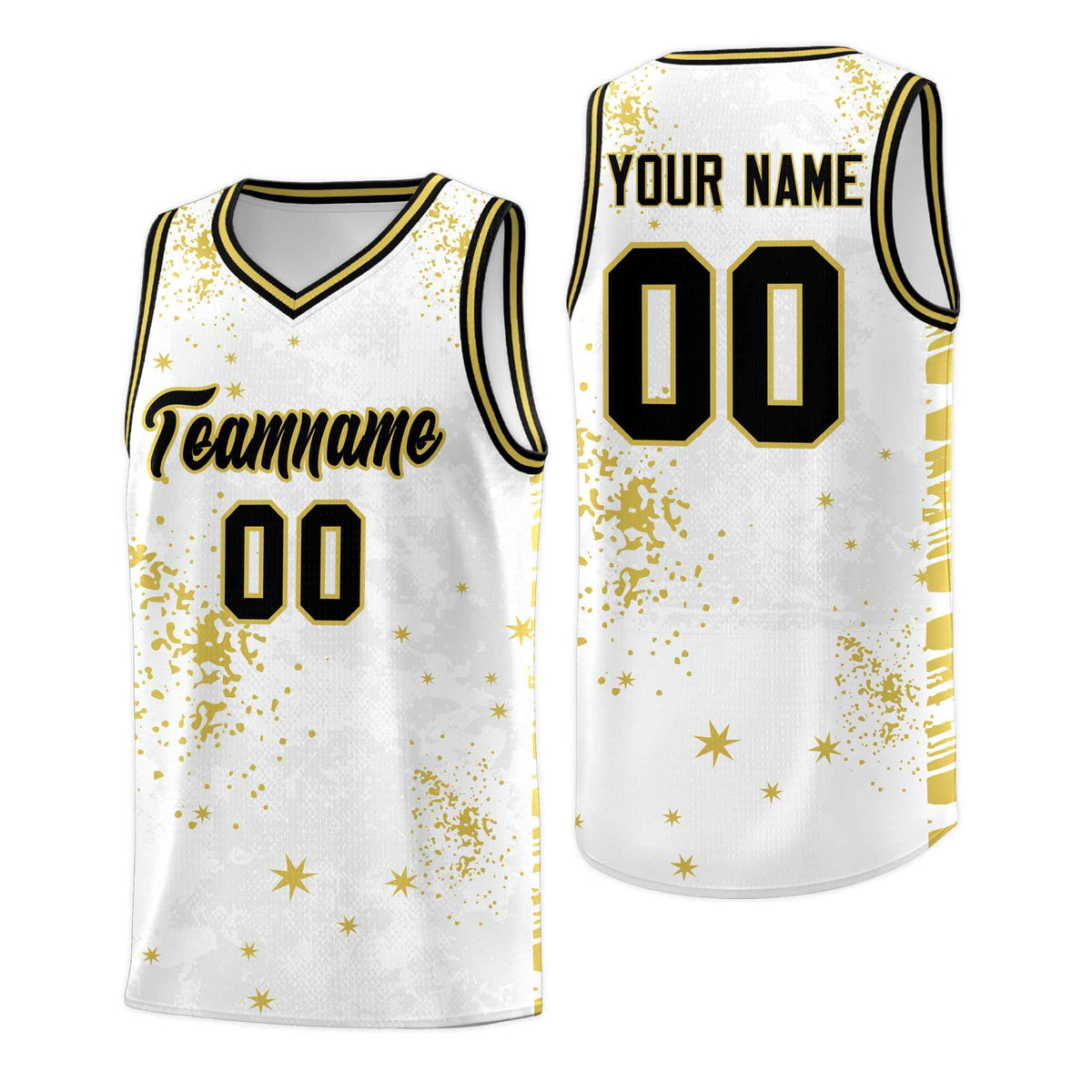Custom White Old Gold Vice Burst Galactic Graffiti Quick-Drying Basketball Jersey