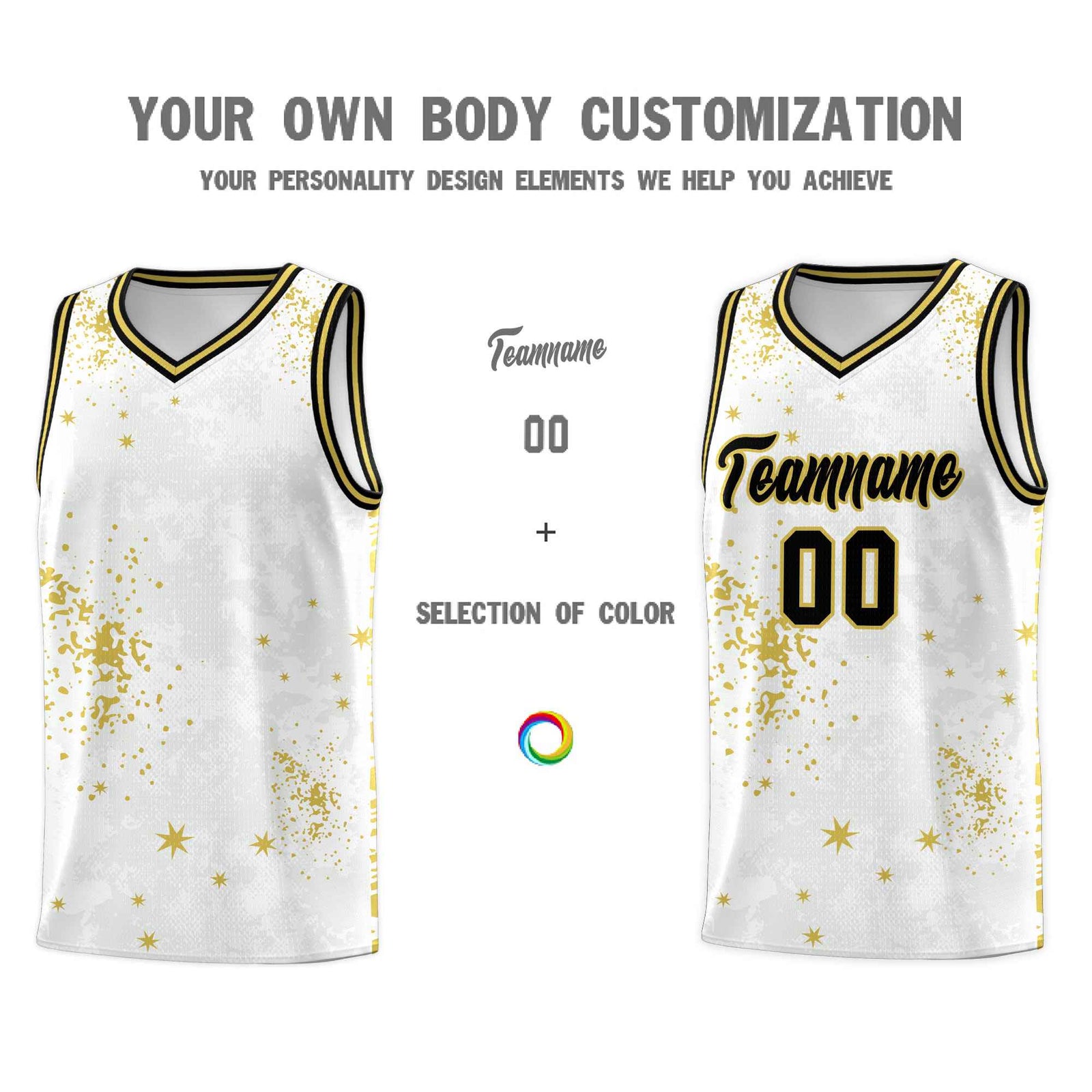 Custom White Old Gold Vice Burst Galactic Graffiti Quick-Drying Basketball Jersey