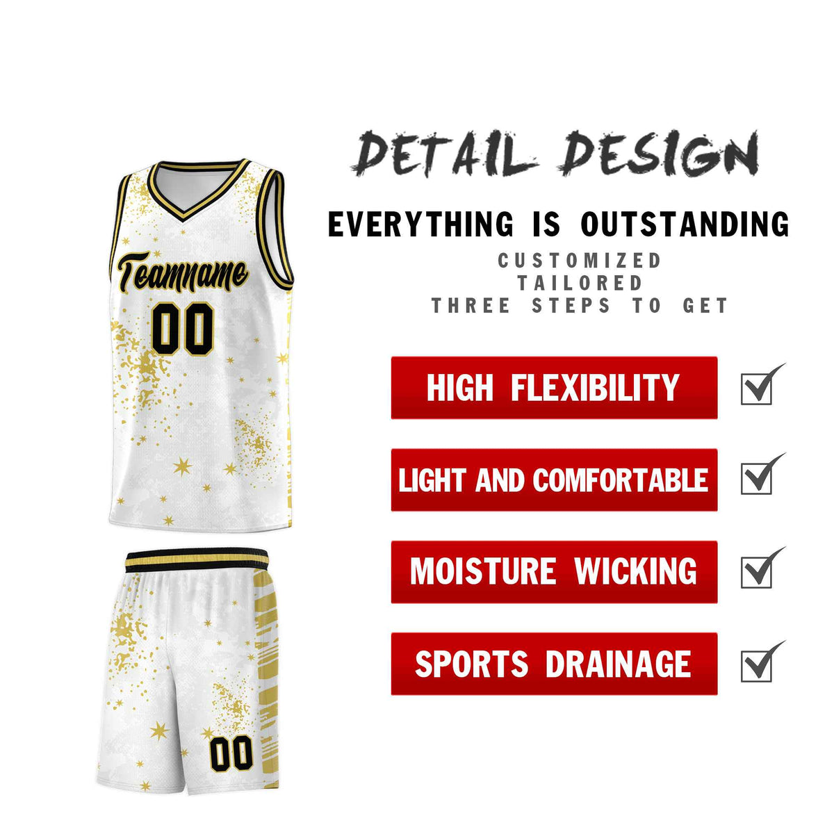 Custom White Old Gold Vice Burst Galactic Graffiti Quick-Drying Basketball Jersey