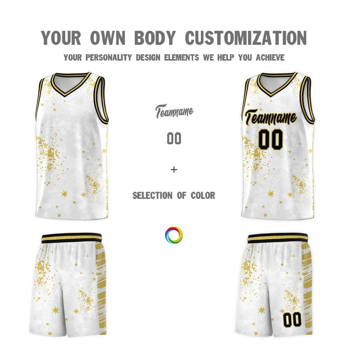 Custom White Old Gold Vice Burst Galactic Graffiti Quick-Drying Basketball Jersey