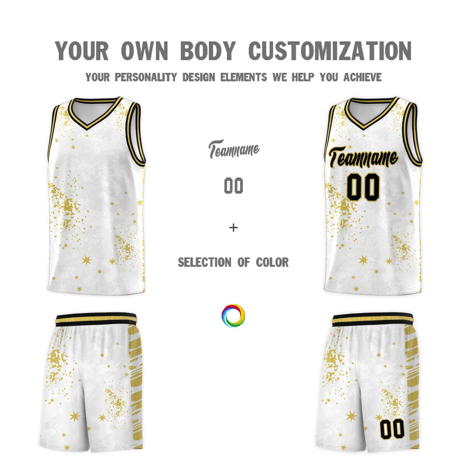 Custom White Old Gold Vice Burst Galactic Graffiti Quick-Drying Basketball Jersey