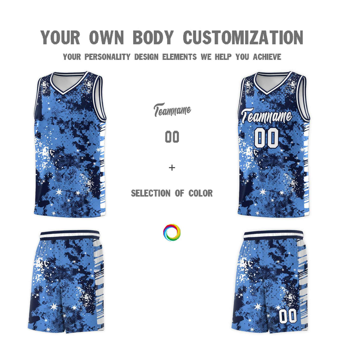 Custom Powder Blue Navy Vice Burst Galactic Graffiti Drapable Basketball Jersey