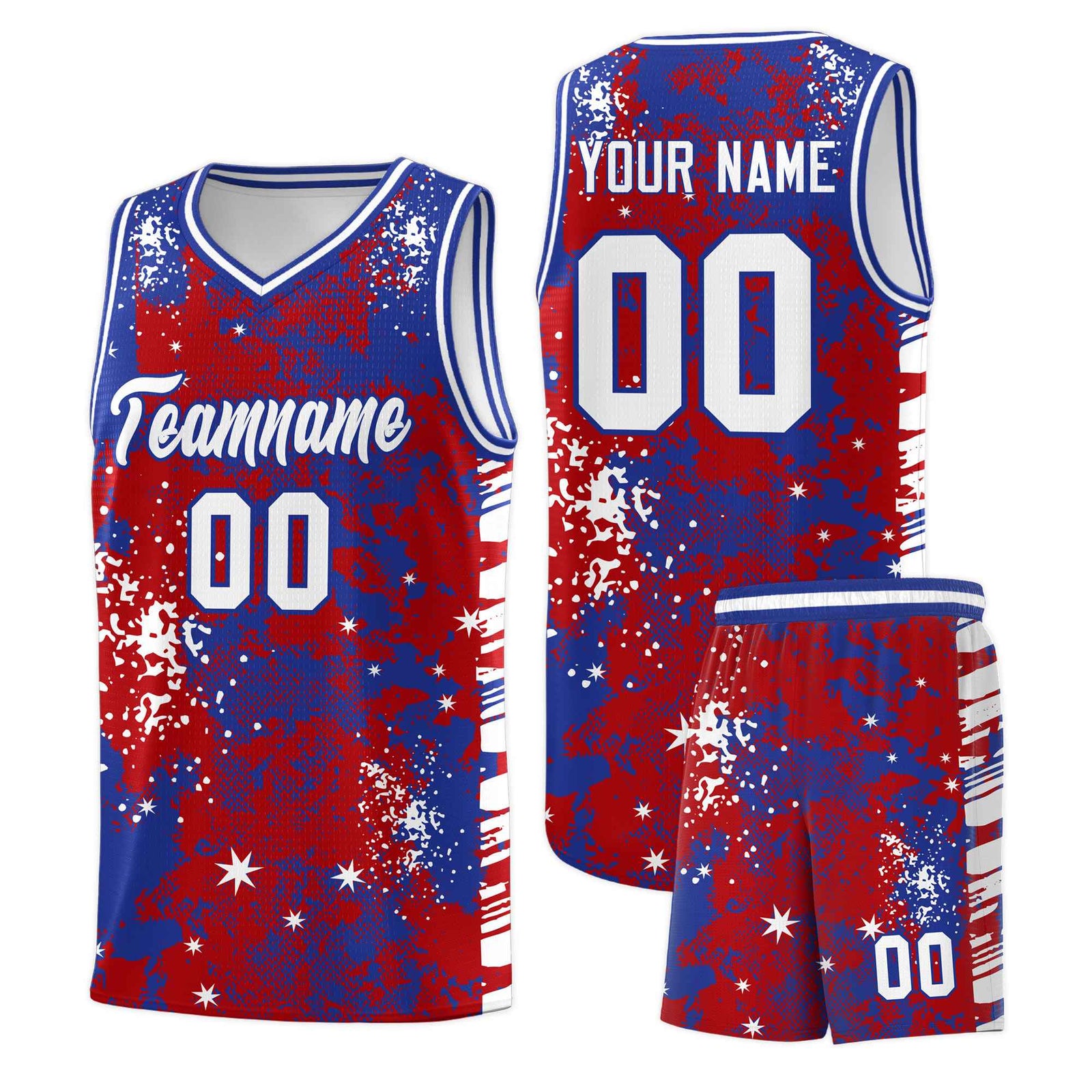 Custom Red Royal Blue Vice Burst Galactic Graffiti Wrinkle-Resistant Basketball Jersey