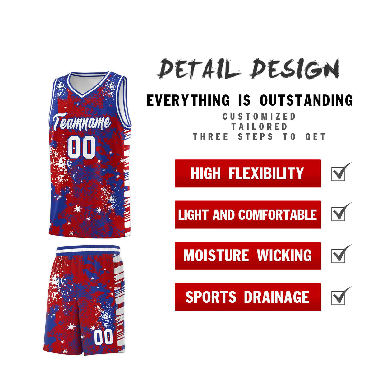 Custom Red Royal Blue Vice Burst Galactic Graffiti Wrinkle-Resistant Basketball Jersey