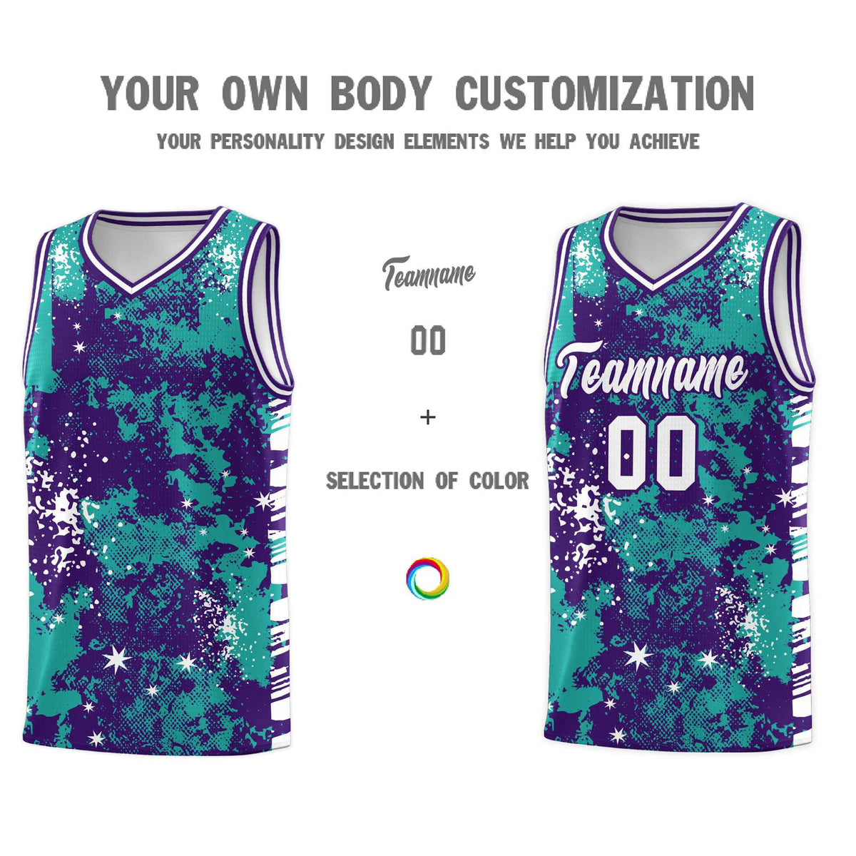 Custom Aqua Purple Vice Burst Galactic Graffiti Breathable Basketball Jersey