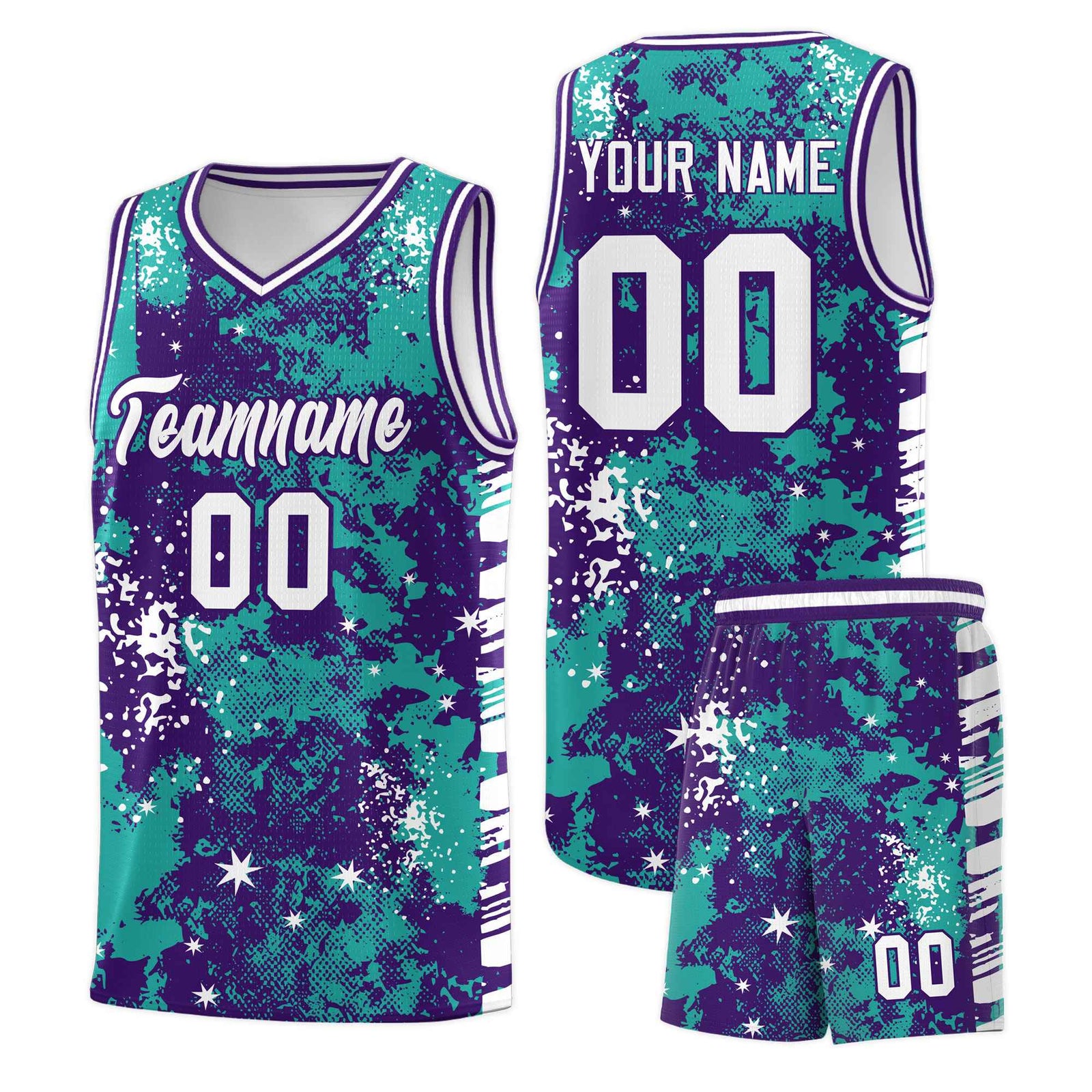Custom Aqua Purple Vice Burst Galactic Graffiti Breathable Basketball Jersey