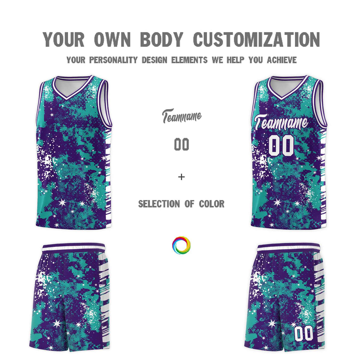 Custom Aqua Purple Vice Burst Galactic Graffiti Breathable Basketball Jersey