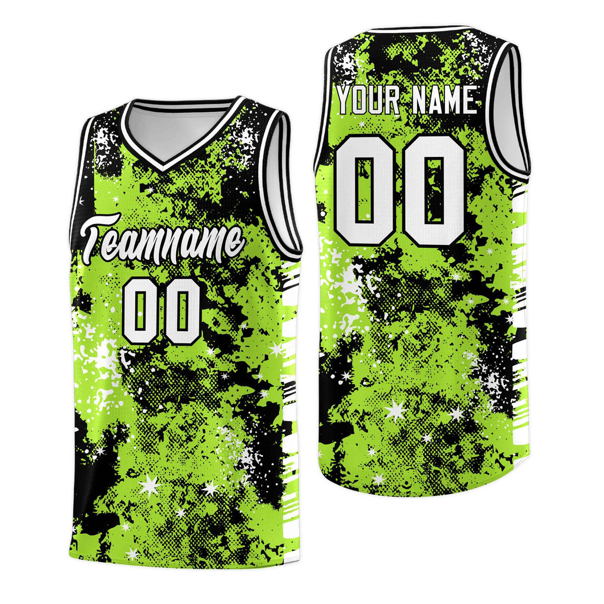 Custom Neon Green Black Vice Burst Galactic Graffiti Lightweight Basketball Jersey