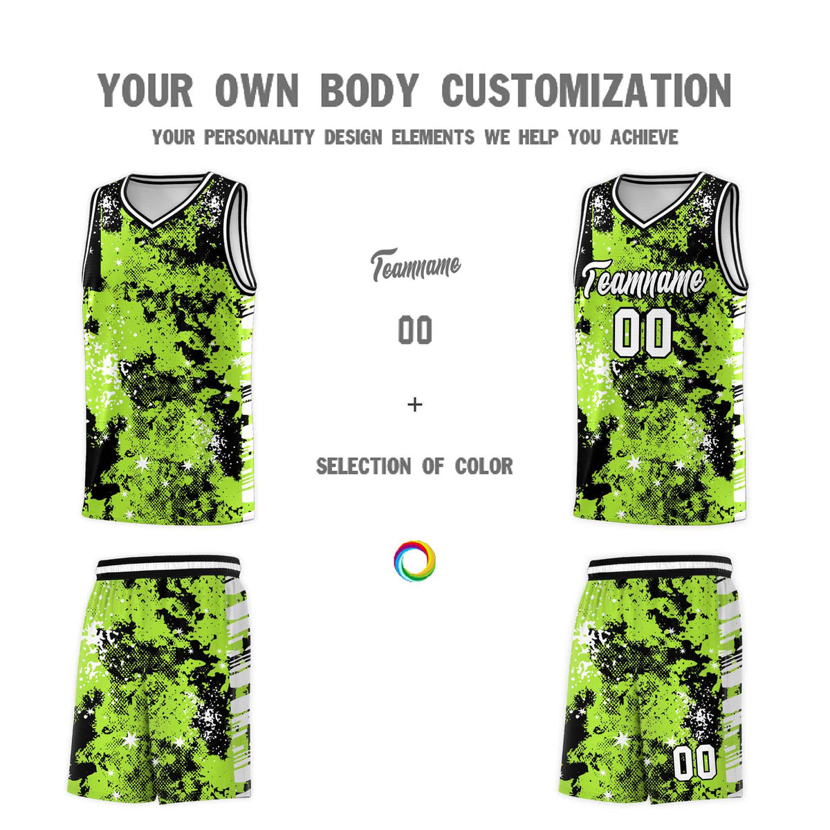Custom Neon Green Black Vice Burst Galactic Graffiti Lightweight Basketball Jersey