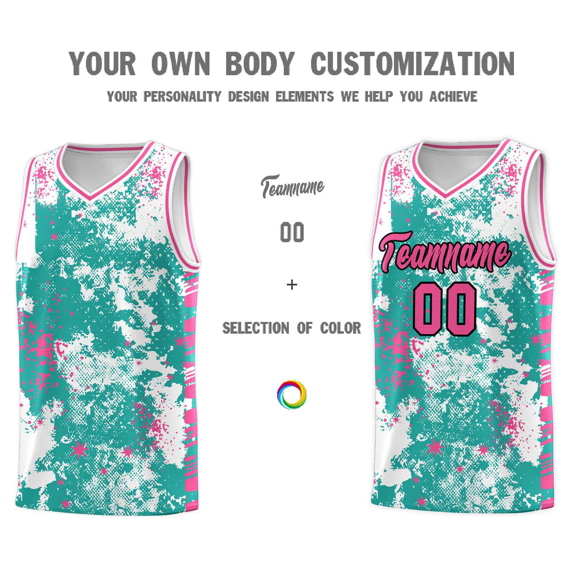 Custom Aqua Pink Vice Burst Galactic Graffiti Quick-Drying Basketball Jersey