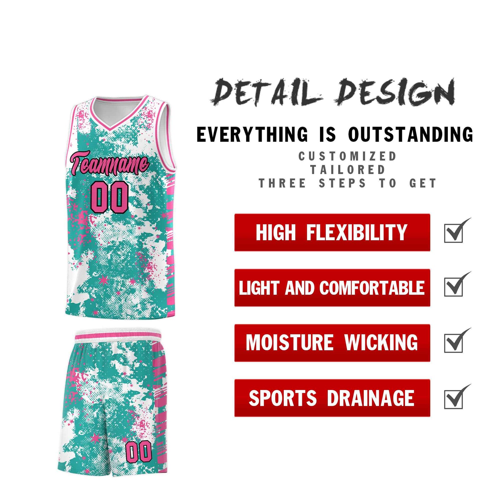 Custom Aqua Pink Vice Burst Galactic Graffiti Quick-Drying Basketball Jersey