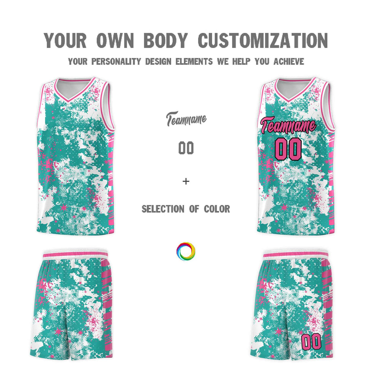 Custom Aqua Pink Vice Burst Galactic Graffiti Quick-Drying Basketball Jersey