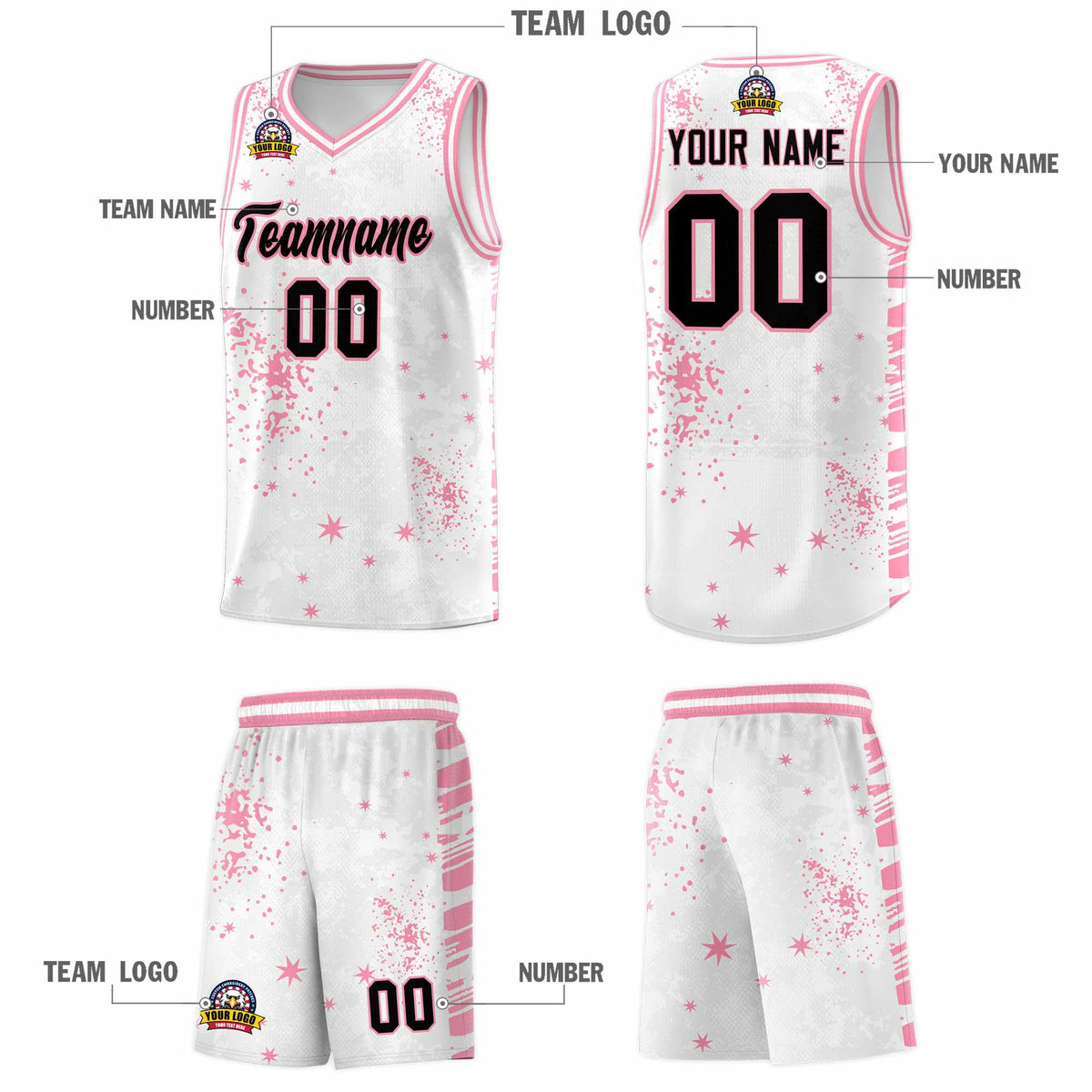 Custom White Light Pink Vice Burst Galactic Graffiti Drapable Basketball Jersey