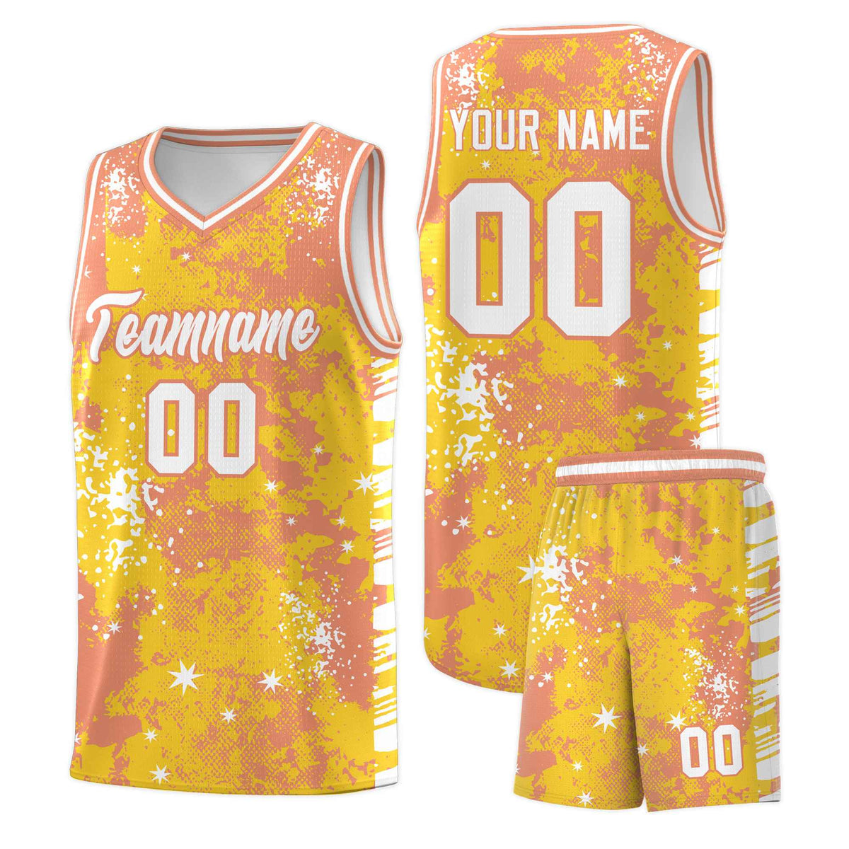 Custom Gold Light Orange Vice Burst Galactic Graffiti Stretch Fabric Basketball Jersey