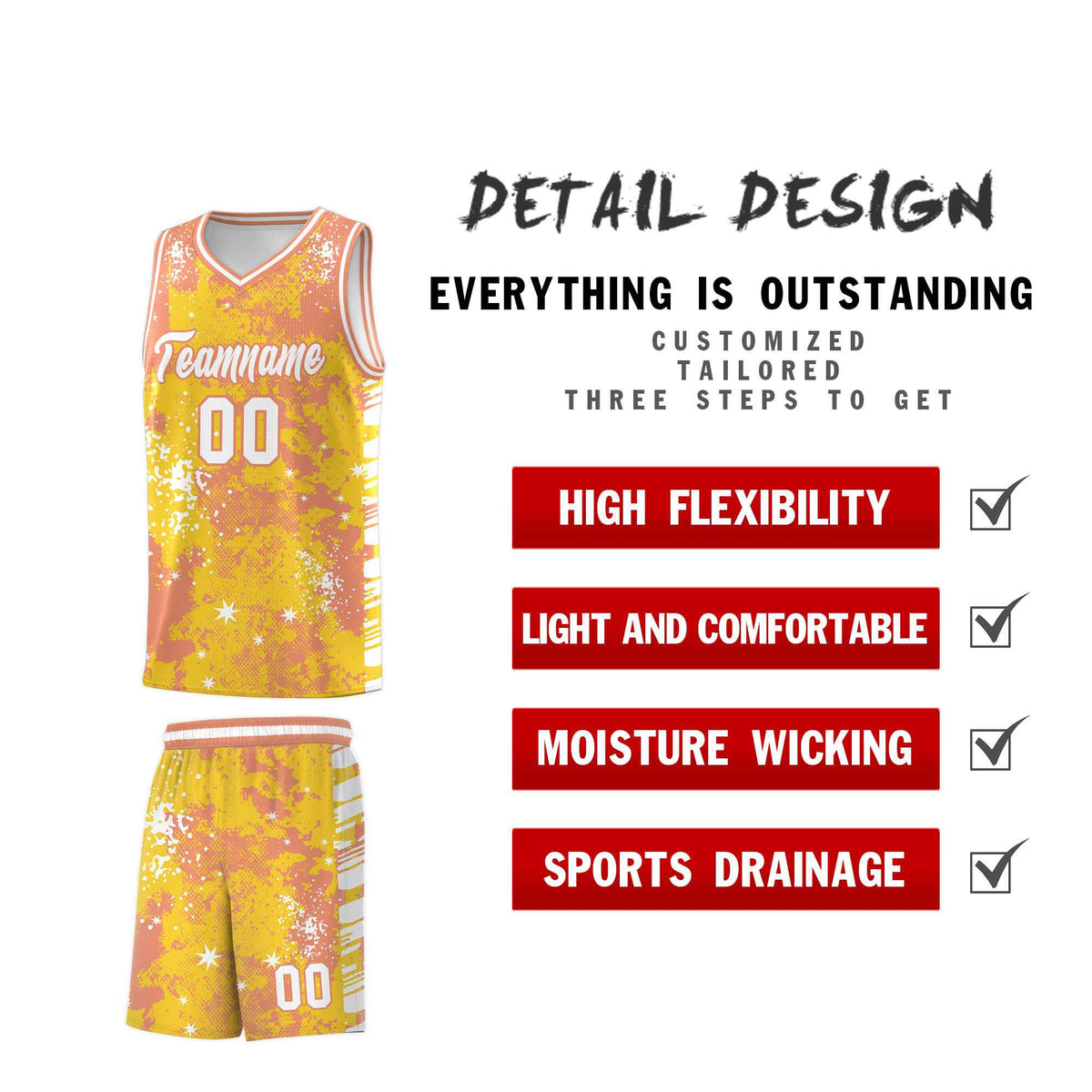 Custom Gold Light Orange Vice Burst Galactic Graffiti Stretch Fabric Basketball Jersey