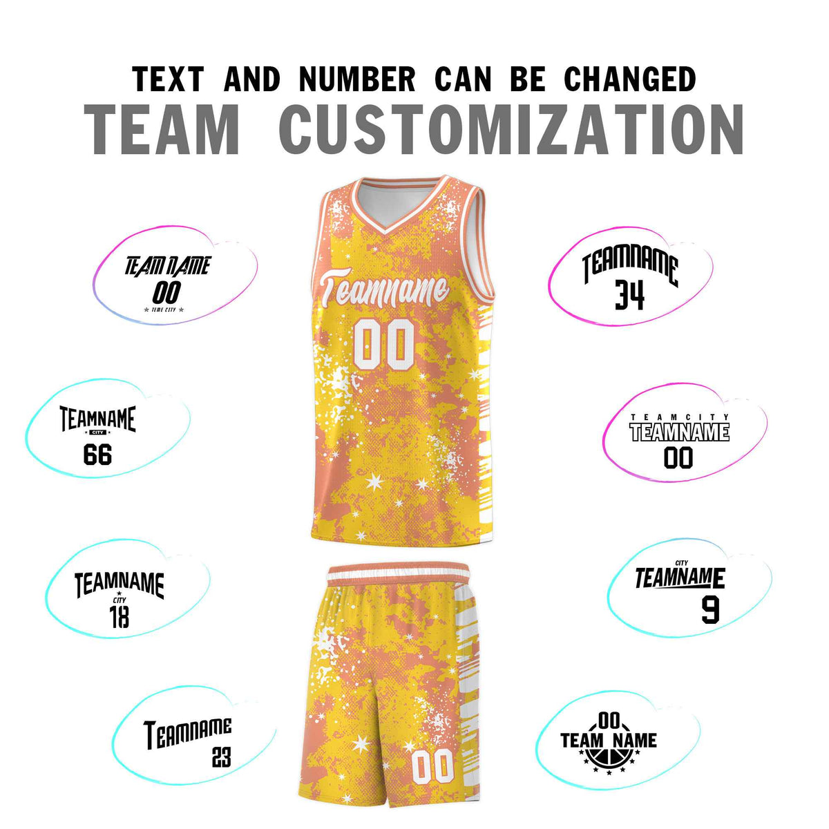 Custom Gold Light Orange Vice Burst Galactic Graffiti Stretch Fabric Basketball Jersey