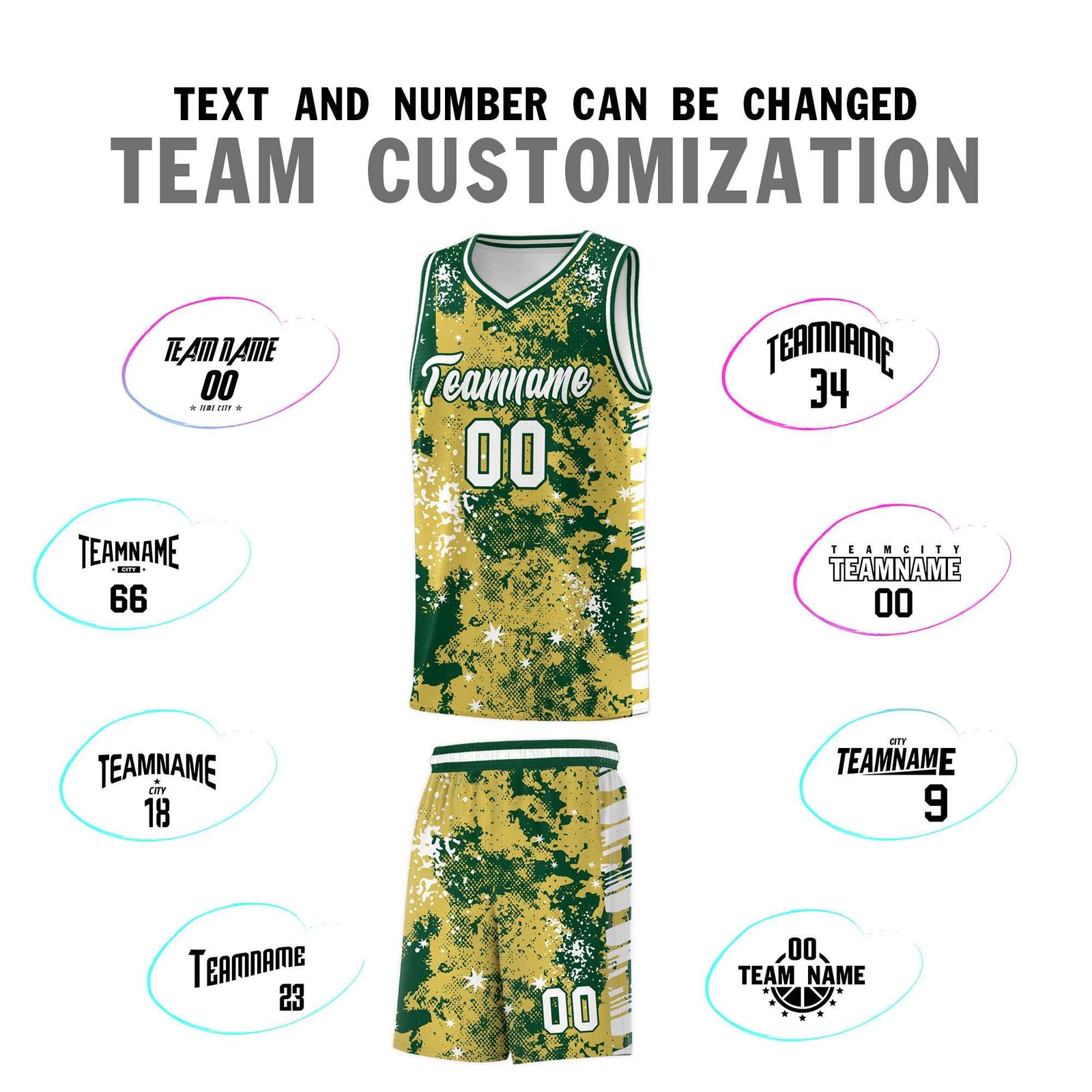 Custom Old Gold Kelly Green Vice Burst Galactic Graffiti Moisture-Wicking Basketball Jersey