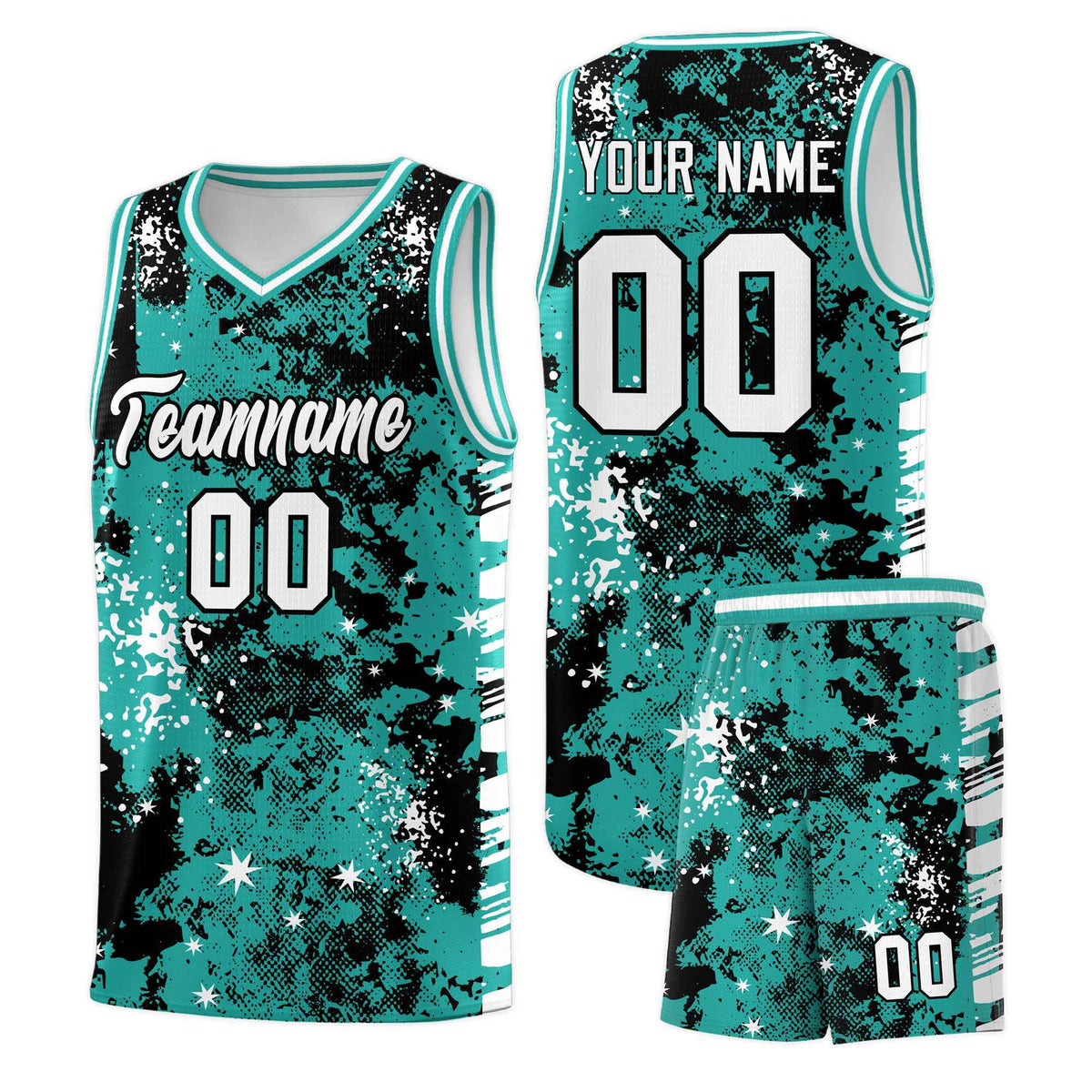 Custom Black Light Teal Vice Burst Galactic Graffiti Breathable Basketball Jersey