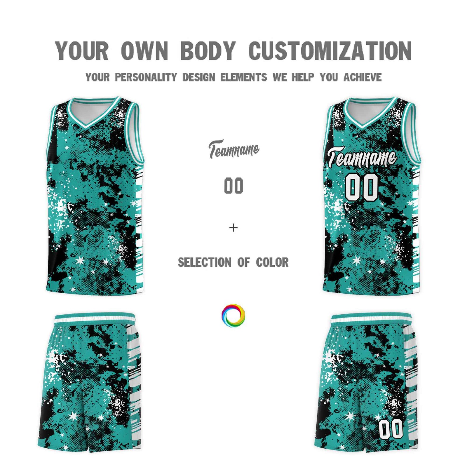 Custom Black Light Teal Vice Burst Galactic Graffiti Breathable Basketball Jersey