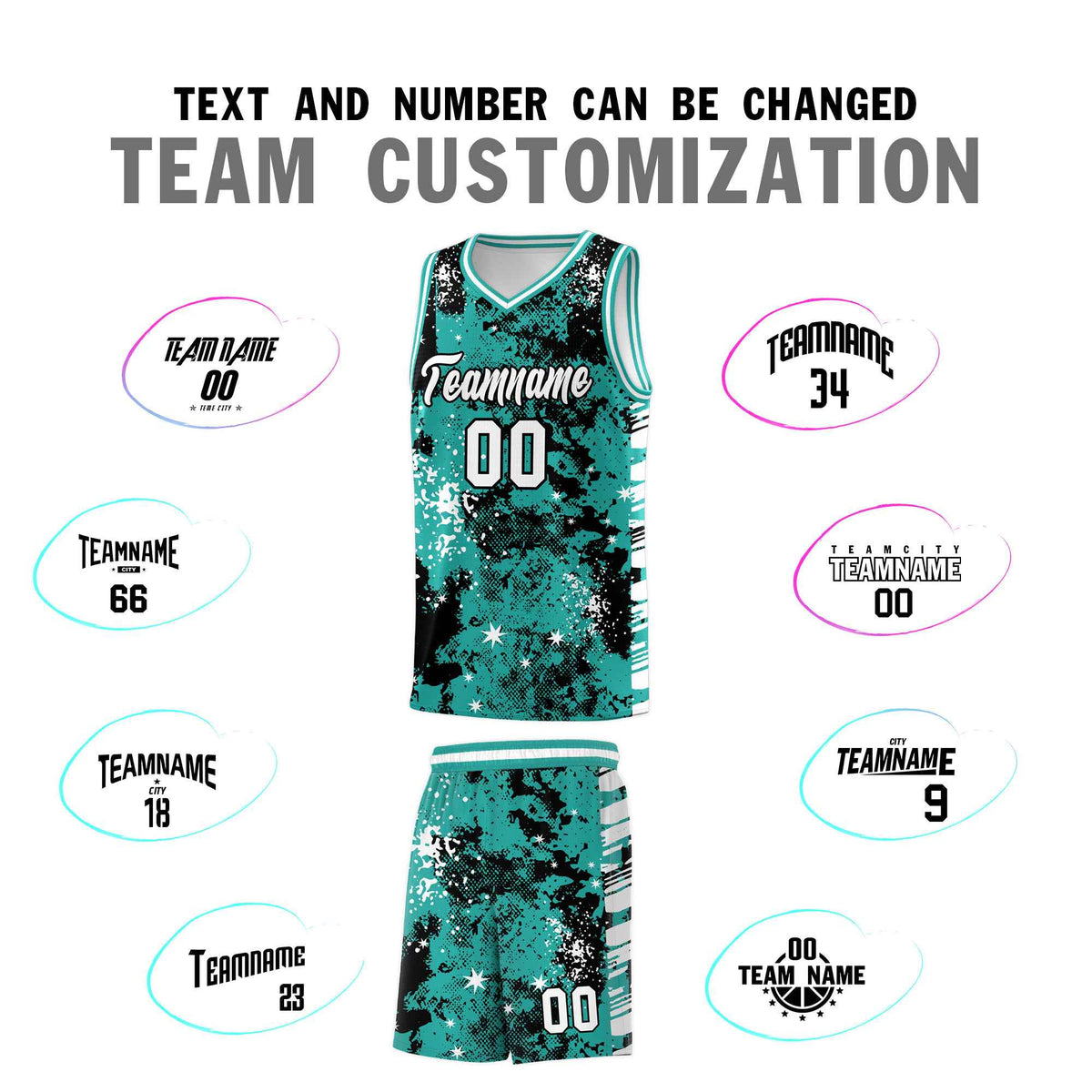 Custom Black Light Teal Vice Burst Galactic Graffiti Breathable Basketball Jersey
