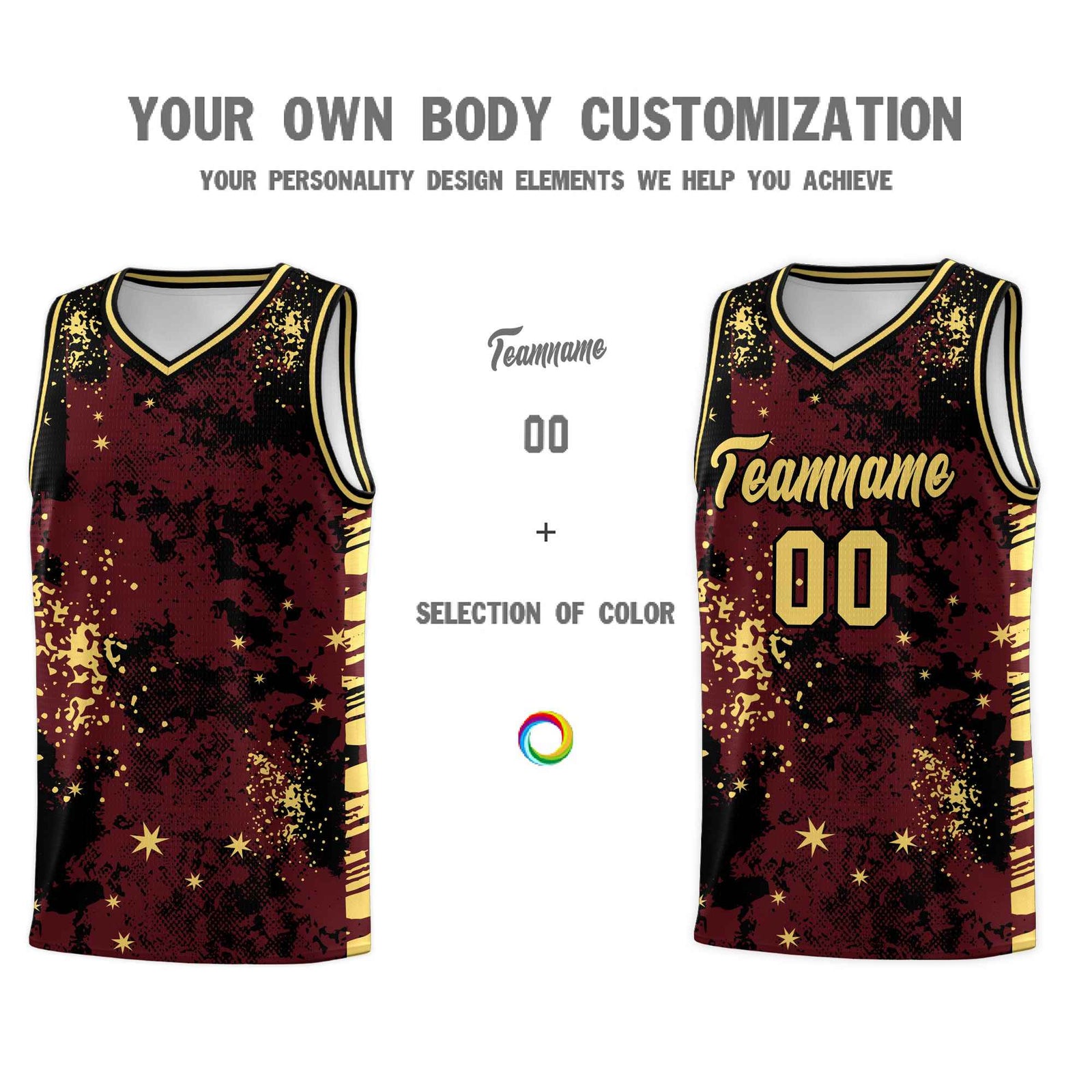 Custom Burgundy Black Vice Burst Galactic Graffiti Quick-Drying Basketball Jersey