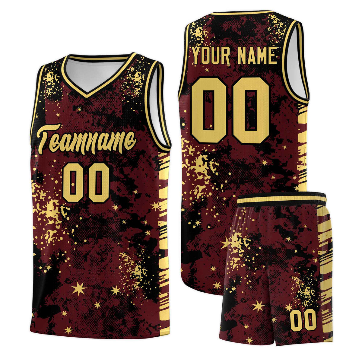 Custom Burgundy Black Vice Burst Galactic Graffiti Quick-Drying Basketball Jersey