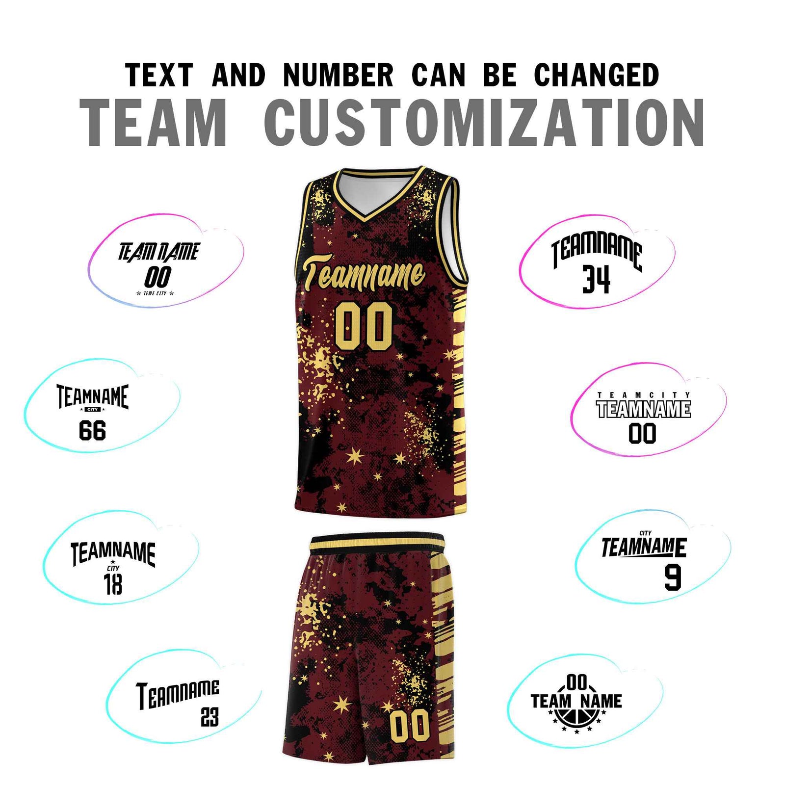 Custom Burgundy Black Vice Burst Galactic Graffiti Quick-Drying Basketball Jersey