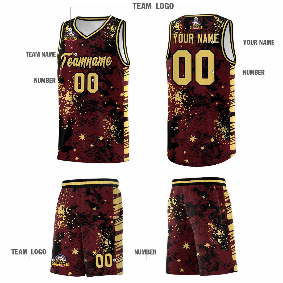 Custom Burgundy Black Vice Burst Galactic Graffiti Quick-Drying Basketball Jersey